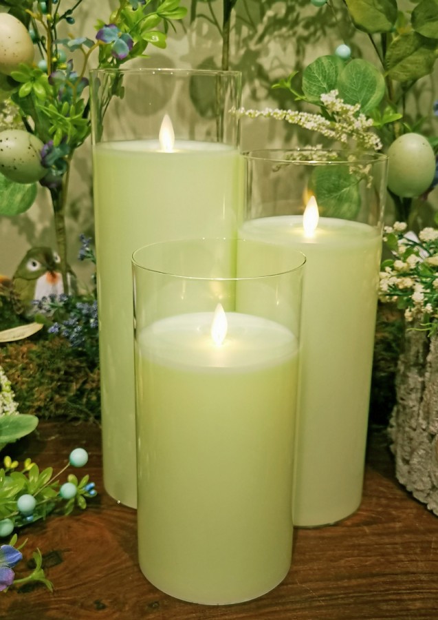 Glass LED Pillar Candle (Green).<br/> View Product to see price per size.