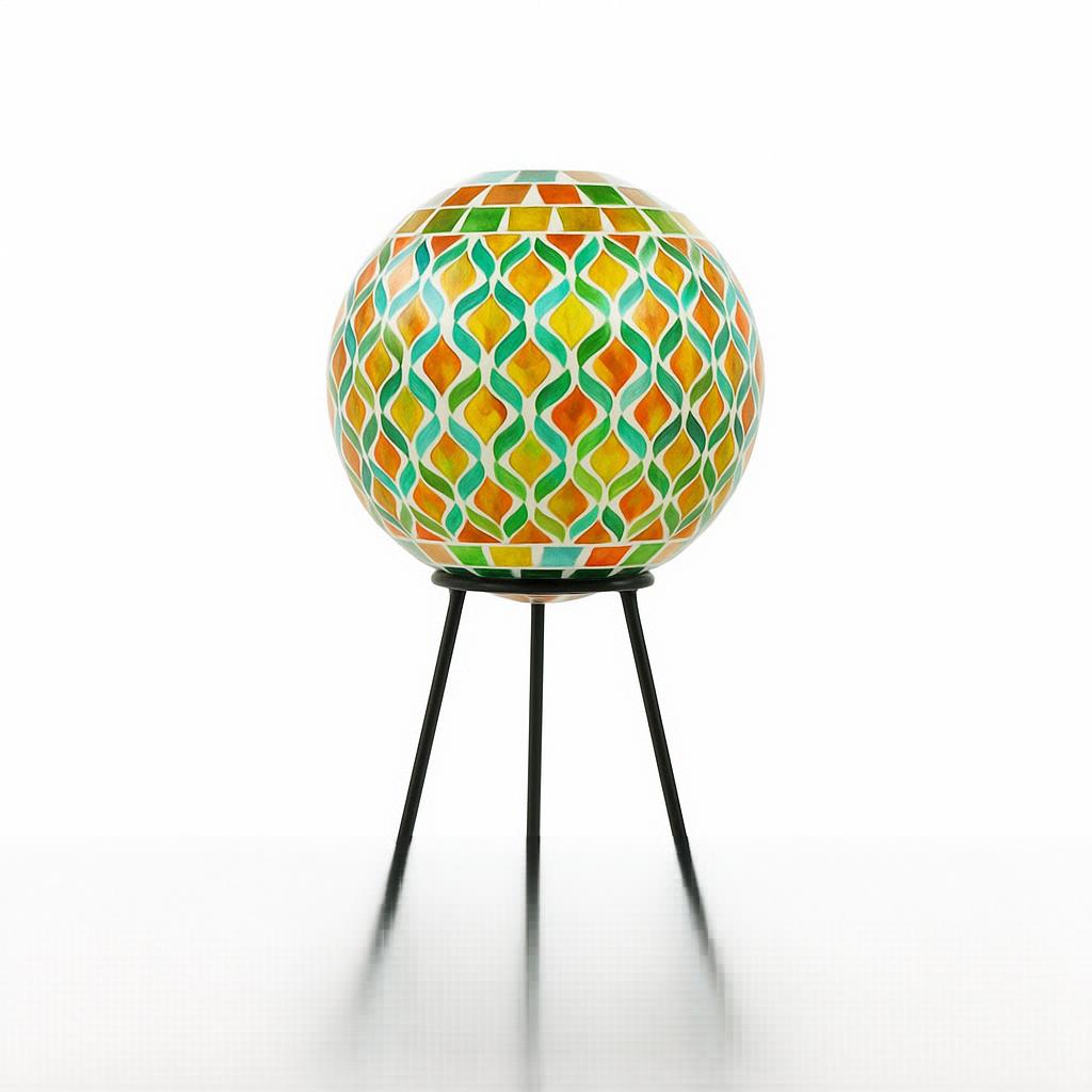 Green Yellow gazing ball on a stand.jpg